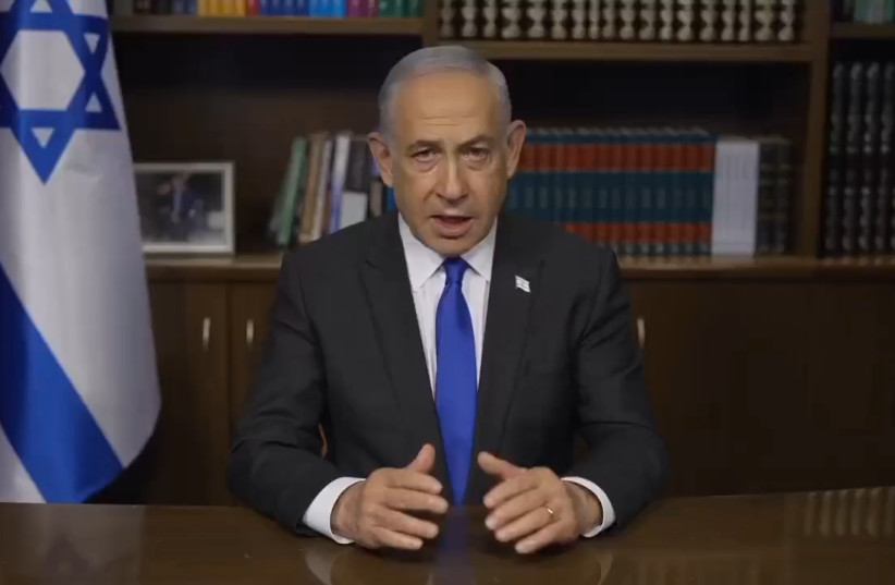  Benjamin Netanyahu speaks about hostage deal, May 7, 2024.  (credit: PRIME MINISTER'S OFFICE)