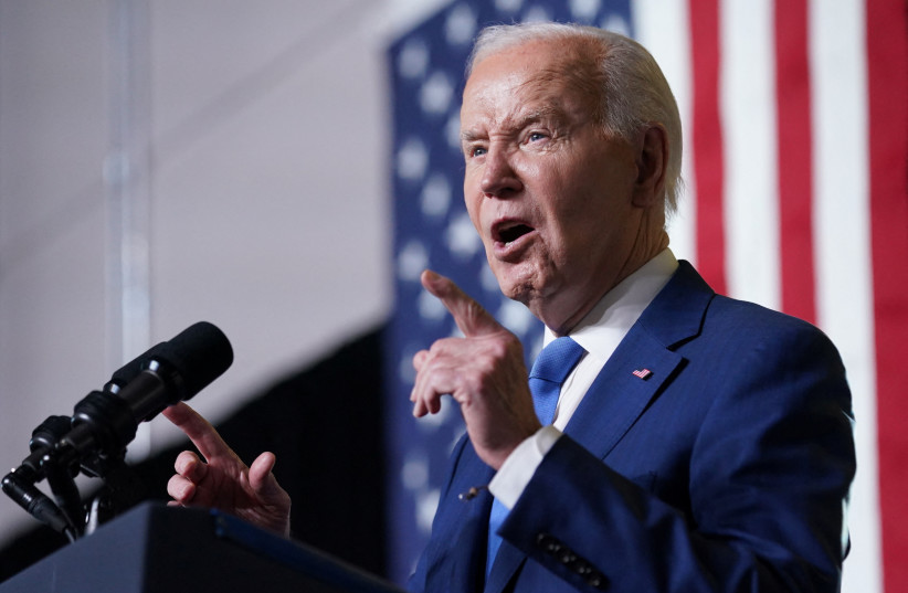 US President Joe Biden delivers remarks during a visit to Gateway Technical College in Sturtevant, Wisconsin, US, May 8, 2024 (credit: REUTERS/KEVIN LAMARQUE)
