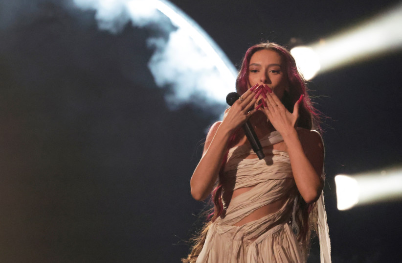 Eden Golan representing Israel performs on stage during the rehearsal of the second semi-final of the 2024 Eurovision Song Contest, in Malmo, Sweden, May 8, 2024. (credit: LEONHARD FOEGER / REUTERS)