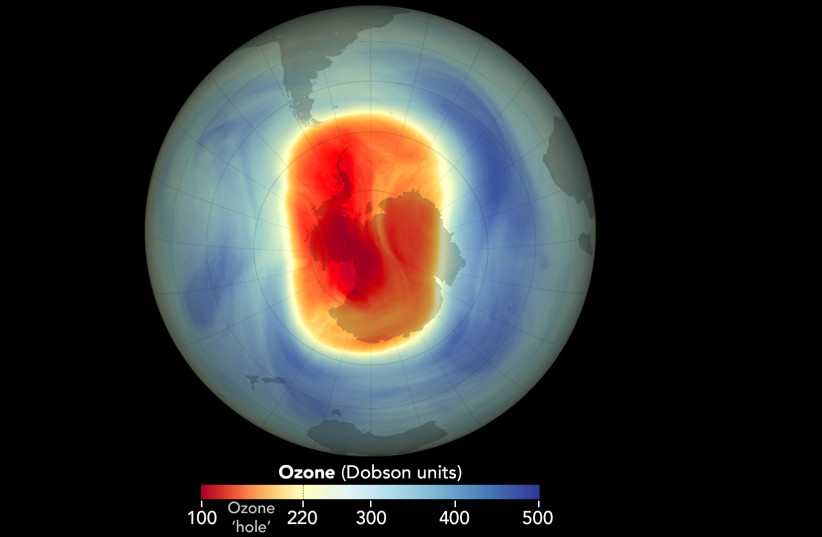 The 2023 Antarctic ozone hole reached its maximum size on September 21 NASA Earth Observatory Image of the Day for November 2, 2023 (credit: NASA Scientific Visualization Studio: Amy Moran, Lauren Dauphin, Paul Newman, Katie Jepson, Aaron E.)