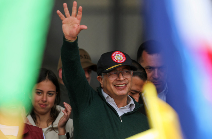  Colombia's President Gustavo Petro waves to supporters as they attend a march in support of the reforms on health, retirement, employment, and prisons sectors proposed by his government, in Bogota, Colombia May 1, 2024. Uploaded on 10/5/2024 (credit: LUISA GONZALEZ/REUTERS)