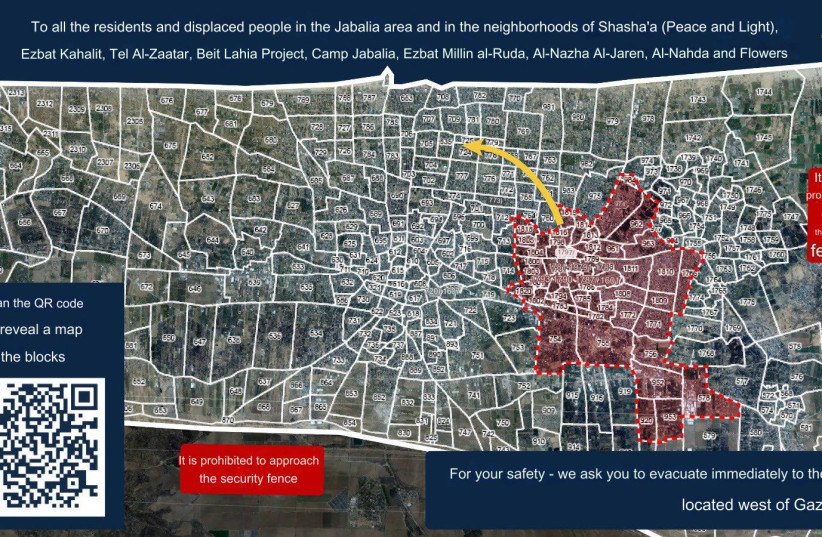  Map showing evacuation zones in Gaza, May 11, 2024. (credit: IDF)