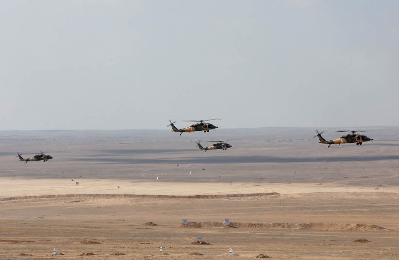  Military helicopters participate in the 'Eager Lion' military exercises, in Zarqa, Jordan September 14, 2022.  (credit: REUTERS/ALAA AL SUKHNI)