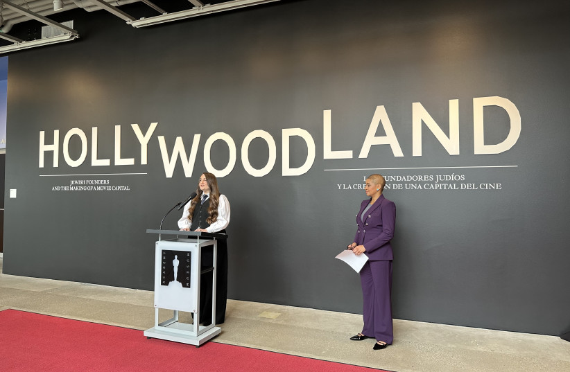  Curator Dara Jaffe, left, and Academy Museum President Jacqueline Stewart at a press viewing of the new ''Hollywoodland'' exhibit, May 16, 2024. (credit: JACOB GURVIS/JTA)