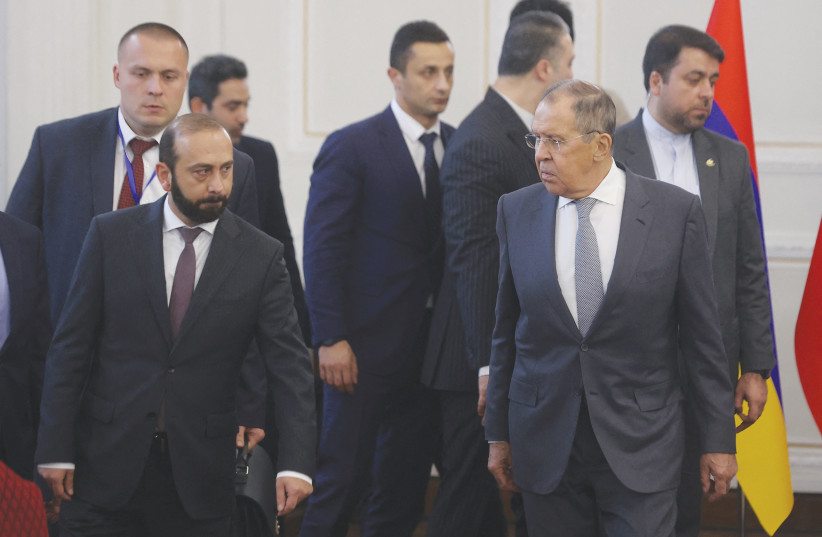  RUSSIAN FOREIGN Minister Sergei Lavrov and Armenian Foreign Minister Ararat Mirzoyan attend the 3+3 Regional platform summit in Tehran in October.  (credit: WEST ASIA NEWS AGENCY/REUTERS)