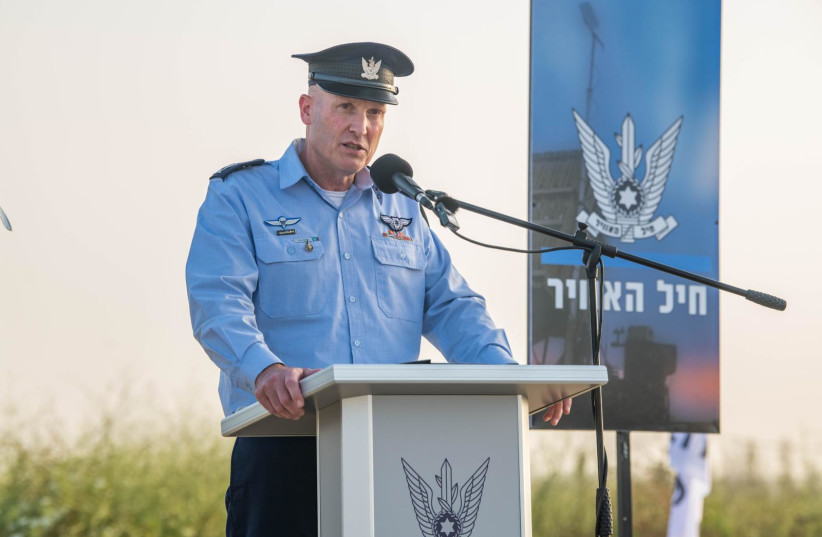  Commander of the Israel Air Force, Maj.-Gen. Tomer Bar speaks at the inauguration of the new Iron Dome Battalion. May, 2024.  (credit: IDF SPOKESPERSON'S UNIT)