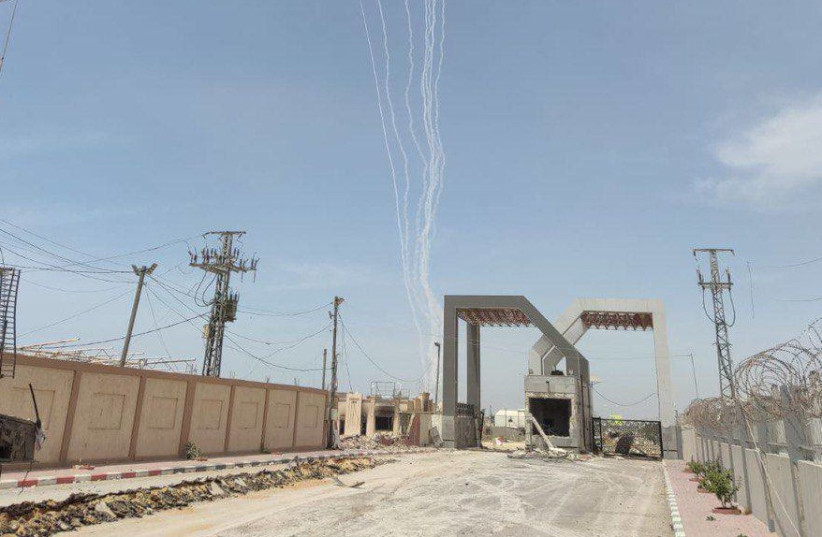 A recent launch of Hamas rockets as seen from Rafah, southern Gaza, May 26, 2024 (credit: VIA MAARIV ONLINE)