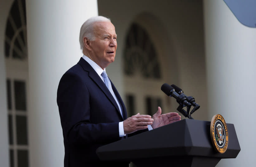  El presidente de EE.UU., Joe Biden, pronuncia un discurso durante la celebración del Mes de la Herencia Judía Estadounidense, en la Rosaleda de la Casa Blanca, en Washington, EE.UU., el 20 de mayo de 2024. (credit:  REUTERS/Leah Millis )