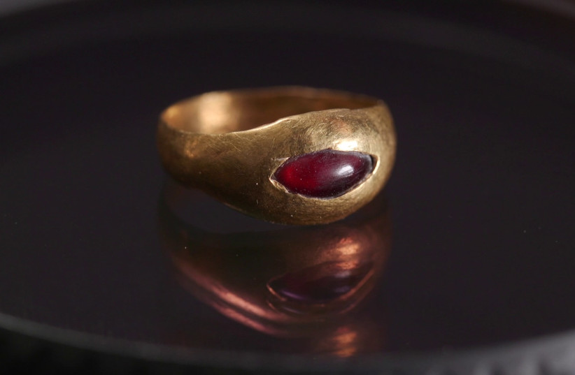  The 2,300-year-old gold ring. (credit:  Asaf Peri, City of David)