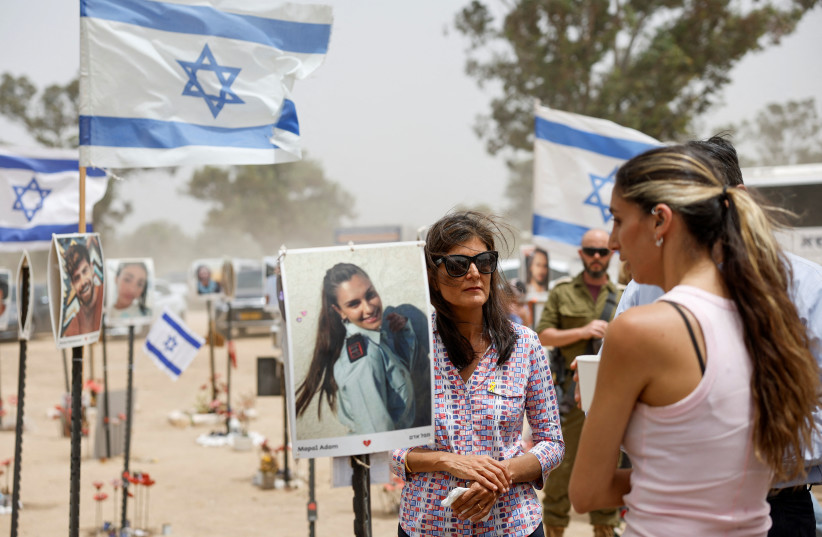  Former Republican presidential contender Nikki Haley in Re'im, southern Israel, May 27, 2024 (credit: REUTERS/AMIR COHEN)