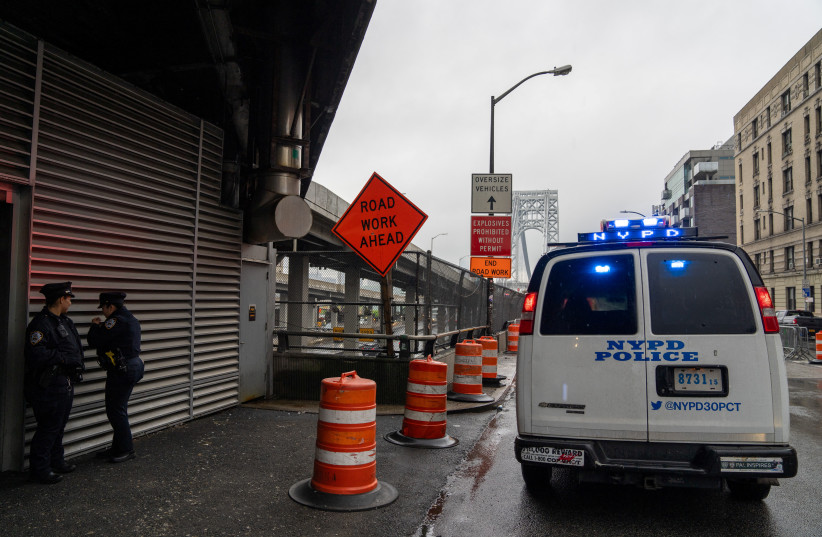 NYPD, Police Officers stand guard near an entrance to the George Washington Bridge in New York, U.S., May 15, 2024. (credit: David Dee Delgado/Reuters)
