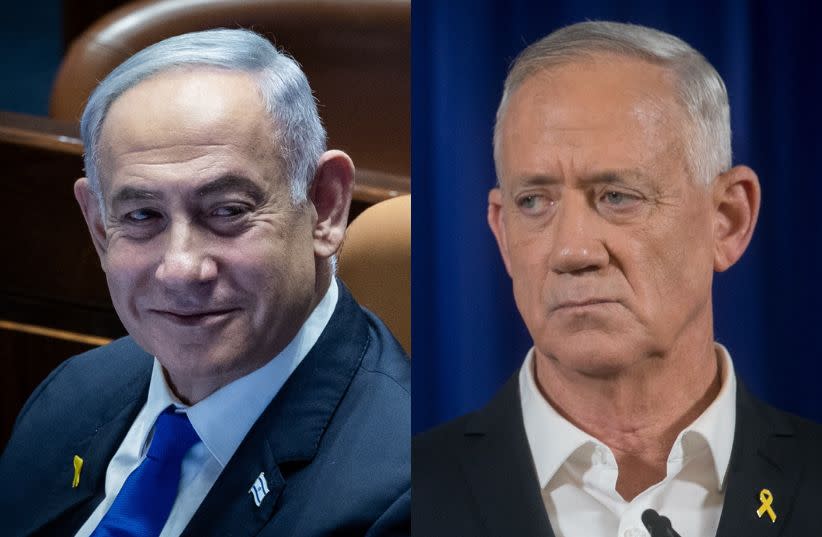  (L-R): Prime Minister Benjamin Netanyahu, MK Benny Gantz (credit: MIRIAM ALSTER/FLASH90, YONATAN SINDEL/FLASH90)