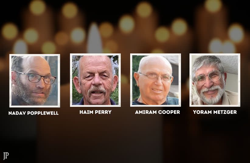  (L-R) Nadav Popplewell, Haim Perry, Amiram Cooper, and Yoram Metzger. Four hostages that the IDF confirmed as dead in Hamas captivity, June 3, 2024. (credit: Hostage and Missing Families Forum)