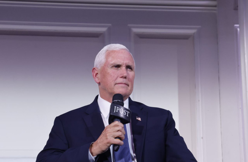  Former US vice president Mike Pence seen during the Jerusalem Post Annual Conference in New York, June 3, 2024 (credit: MARC ISRAEL SELLEM)