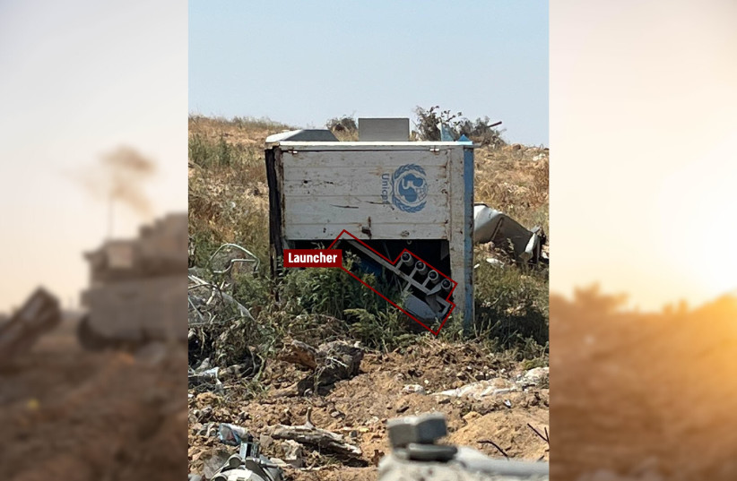  A rocket launcher found hidden under a UN post in the Gaza Strip, June 5, 2024 (credit: IDF SPOKESPERSON'S UNIT)