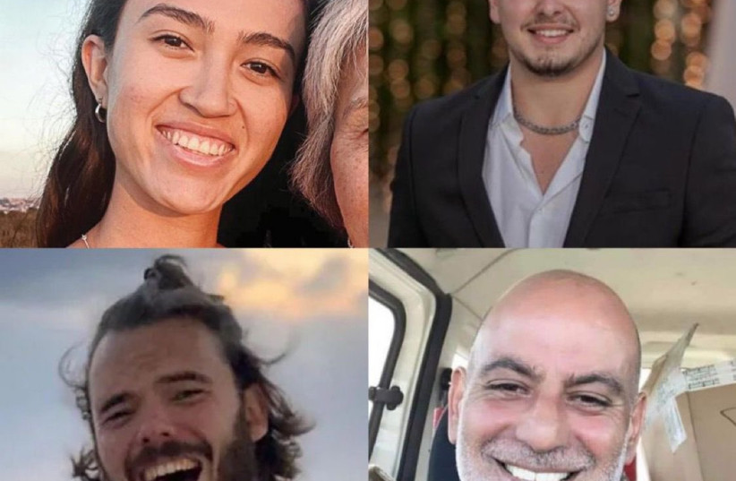  Released hostages Noa Argamani, Andrey Kozlov, Shlomi Ziv, and Almog Meir (credit: IDF SPOKESPERSON'S UNIT)