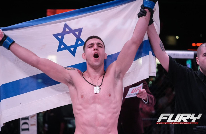 Professional Jewish-Israel welterweight mixed martial arts fighter Shimon Smotritsky at the Fury FC 92 fighting competition in Houston, Texas. June 16, 2024. (credit: Shimon Smotritsky)