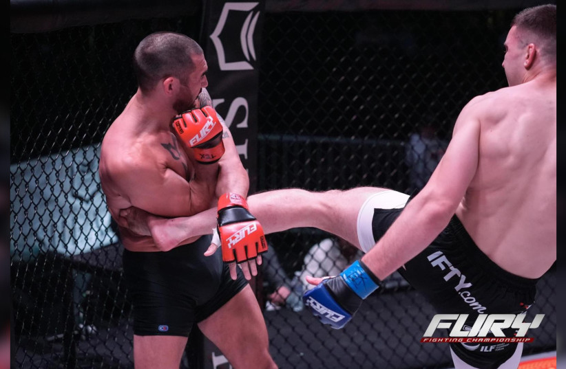  Professional Jewish-Israel welterweight mixed martial arts fighter Shimon Smotritsky at the Fury FC 92 fighting competition in Houston Texas. June 16, 2024. (credit: Shimon Smotritsky)