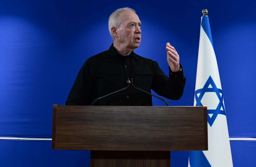  Defence Minister Yoav Gallant speaks during a press conference at Hakirya base in Tel Aviv on May 15, 2024. (credit: TOMER NEUBERG/FLASH90)