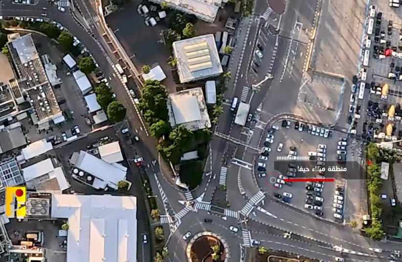  Captura de pantalla de un vídeo de un dron de Hezbolá en el que se ve la ciudad septentrional de Haifa, Israel  (credit: SCREENSHOT/X)