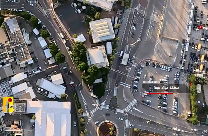 Captura de pantalla de un vídeo de un dron de Hezbolá en el que se ve la ciudad septentrional de Haifa, Israel