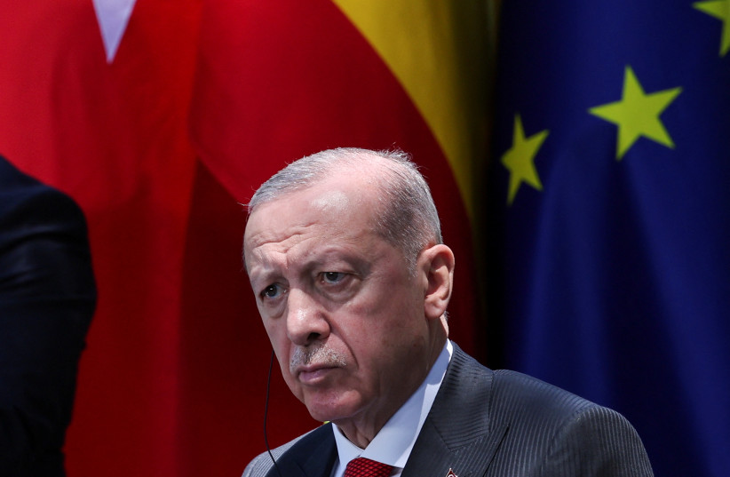  Turkey's President Tayyip Erdogan attends a press conference with Spanish Prime Minister Pedro Sanchez (not pictured) in Madrid, Spain, June 13, 2024. (credit: REUTERS/VIOLETA SANTOS MOURA)