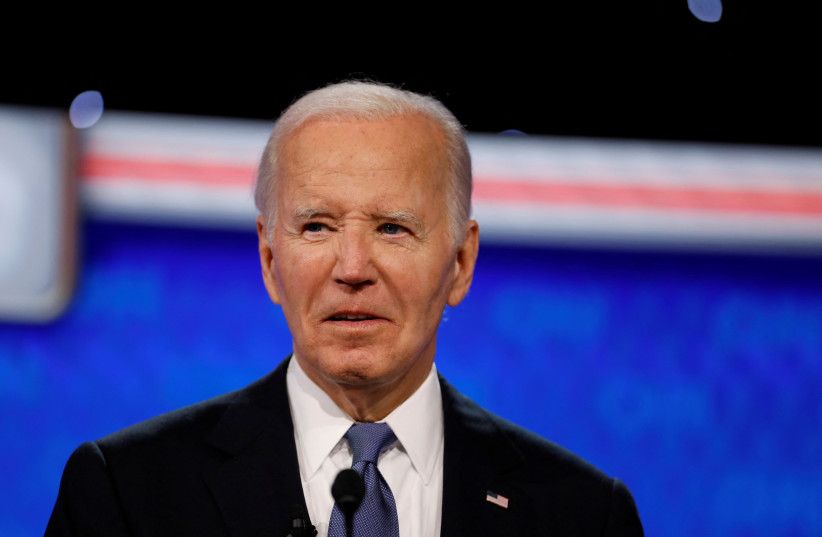  U.S. President Joe Biden attends the first presidential debate hosted by CNN in Atlanta, Georgia, U.S., June 27, 2024.  (credit: REUTERS/MARCO BELLO)