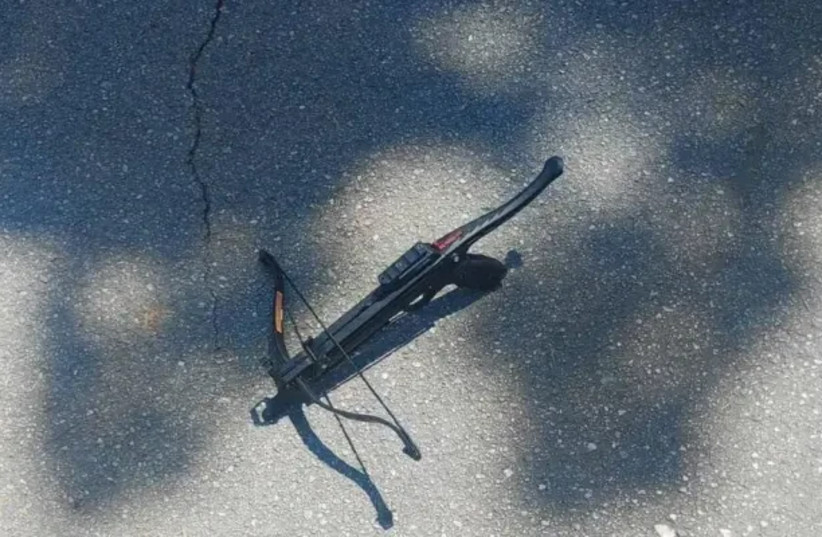  The bow and arrow used by the attacker in Serbia, June 29, 2024.  (credit: Via Maariv)