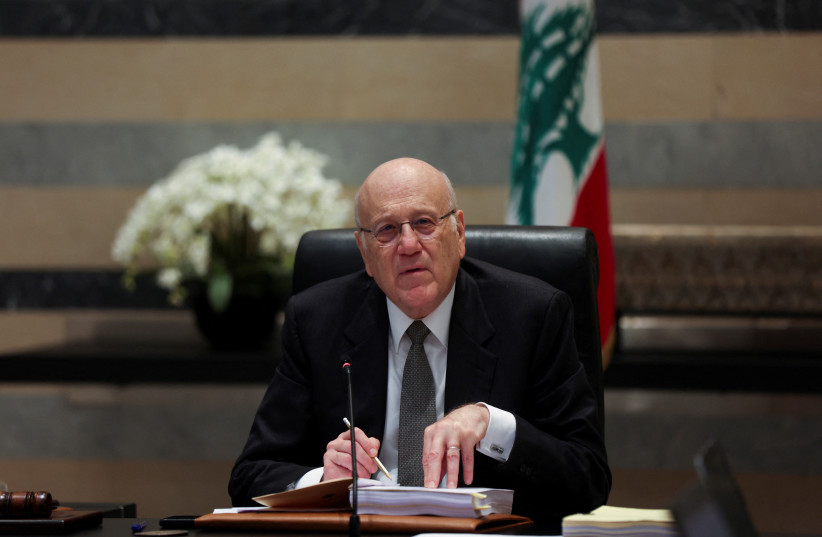  Lebanon's Prime Minister Najib Mikati heads a cabinet meeting, at the government palace in Beirut, Lebanon April 4, 2024. (credit: REUTERS/MOHAMED AZAKIR)