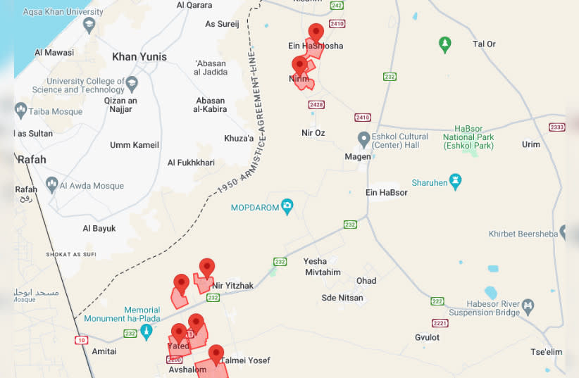  Suenan sirenas de cohetes en las comunidades fronterizas de Gaza. 1 de julio de 2024.  (credit: Screenshot/Tzeva Adom)