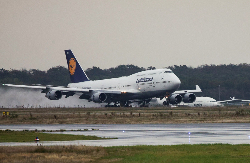  A Boeing 747 Lufthansa jumbo-jet arriving from Tel Aviv with Germans lands at Frankfurt airport, October 12, 2023, during the ongoing conflict between Israel and Hamas. (credit: VIA REUTERS)