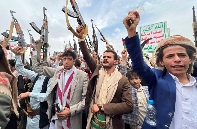 Protesters, mainly Houthi supporters, take part in a demonstration in solidarity with Palestinians in the Gaza Strip, amid the ongoing conflict between Israel and Hamas, in Sanaa, Yemen June 28, 2024. (credit: REUTERS/Adel Al Khader)