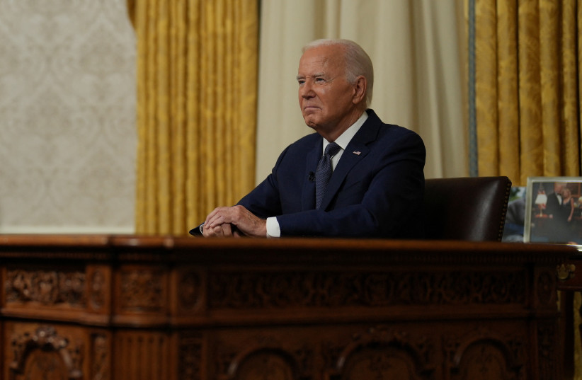 US President Joe Biden delivers an address to the nation from the Oval Office of the White House in Washington, DC on July 14, 2024.