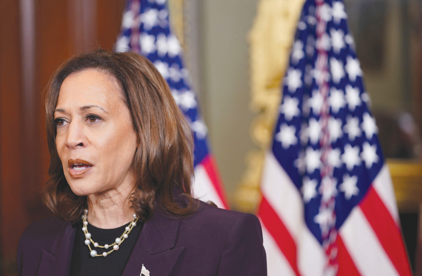 US VICE PRESIDENT Kamala Harris delivers remarks following a meeting with Prime Minister Benjamin Netanyahu in Washington, last Thursday. She needs immediate and urgent cross-cultural training in Mideast negotiations, the writer argues.