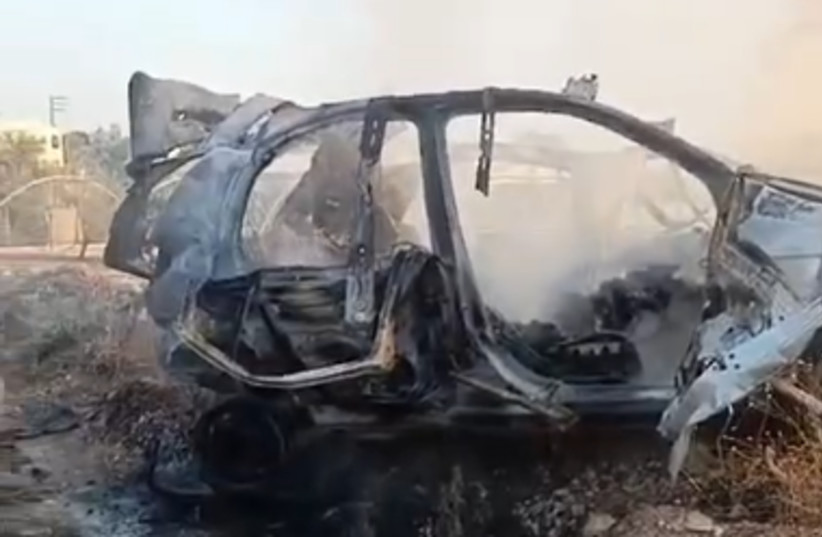 The vehicle allegedly struck by Israeli aircraft in the area of Tulkarm, West Bank. August 3, 2024.