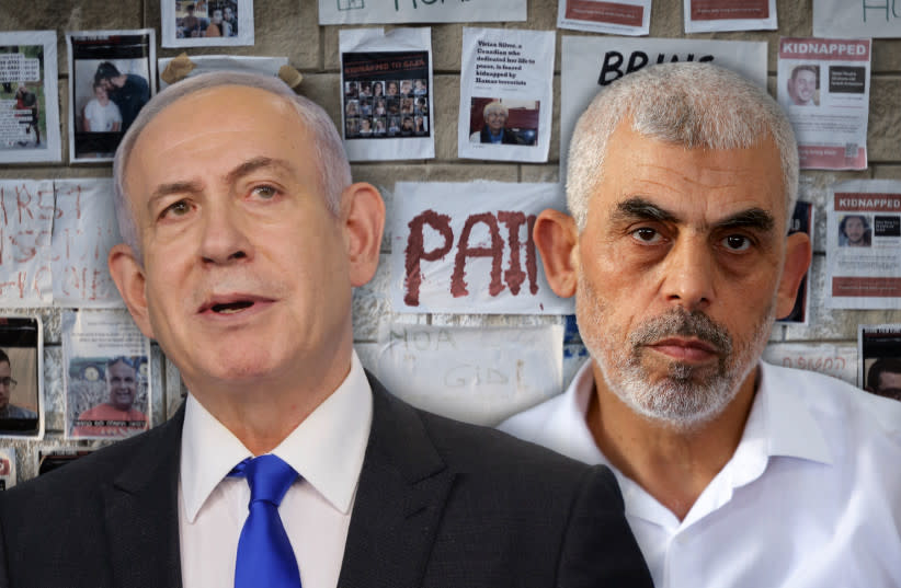 (I-D): Primer Ministro Benjamin Netanyahu; líder de Hamás Yahya Sinwar