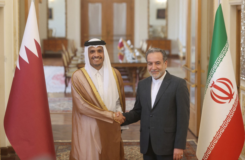 Iran's Foreign Minister Abbas Araghchi meets with Qatar's Prime Minister and Foreign Minister Sheikh Mohammed bin Abdulrahman Al Thani, in Tehran, Iran, August 26, 2024. (credit: MAJID ASGARIPOUR/WANA