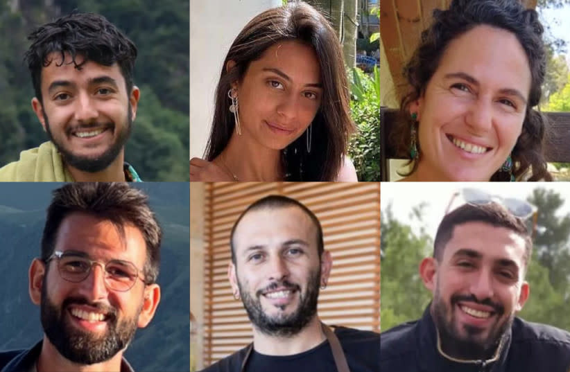Hersh Goldberg-Polin, Eden Yerushalmi, Carmel Gat, Almog Sarusi, Alexander Lobanov y Ori Danino.