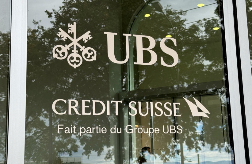 A logo of UBS is displayed at the branch of former Swiss bank Credit Suisse in Lausanne, Switzerland, October 4, 2025.