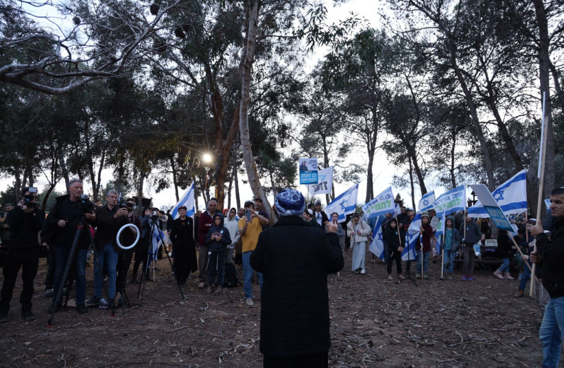 Members of Nahala movement march toward Gaza Strip with saplings and Israeli flags, February 5, 2026.