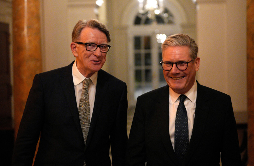 British Prime Minister Keir Starmer talks with Britain's ambassador to the United States Peter Mandelson during a welcome reception at the ambassador's residence on February 26, 2025, in Washington, DC, US.