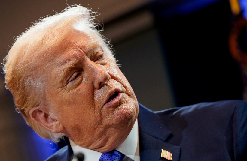 US President Donald Trump speaks during a press briefing at the White House, following the Supreme Court's ruling that Trump had exceeded his authority when he imposed tariffs, in Washington, DC February 20, 2026.