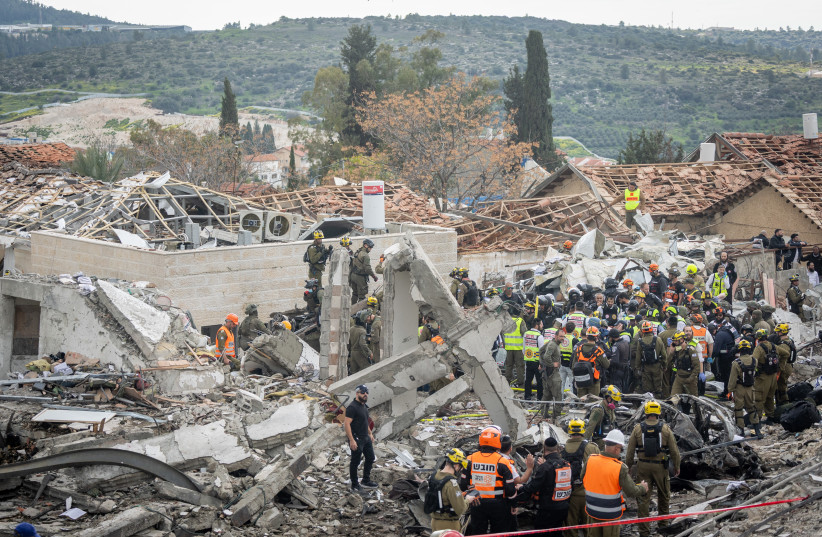 The scene where a ballistic missile fired from Iran hit Bet Shemesh, central Israel, causing heavy damage, March 1, 2026