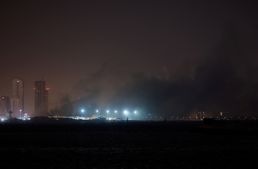 Smoke rises from U.S Navy Base after getting hit by an Iranian strike, in Juffair, Bahrain, March 1, 2026.