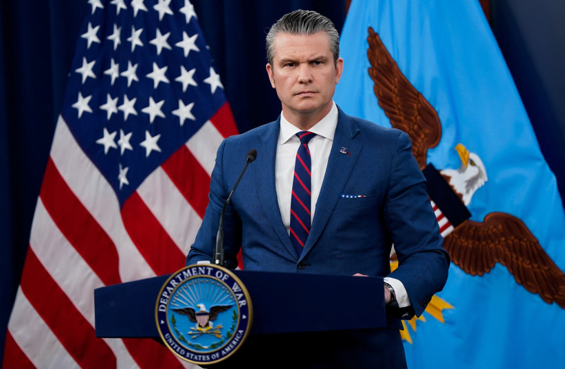US Secretary of Defense Pete Hegseth holds a briefing amid the U.S.-Israeli conflict with Iran, at the Pentagon in Washington, DC, US, March 2, 2026.