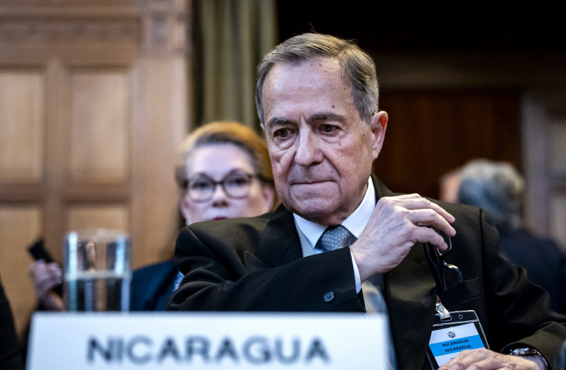 Nicaraguan Ambassador to the Netherlands Carlos Jose Arguello Gomez attends the International Court of Justice's (ICJ) ruling on Nicaragua's request for emergency measures to stop Germany sending military supplies to Israel because of its action in the Gaza war, in The Hague, on April 30, 2024.