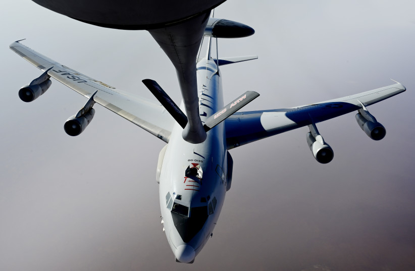 A US Air Force E-3 Sentry Airborne Warning and Control System aircraft assigned to the 968th Expeditionary Airborne Air Control Squadron conducts aerial refueling operations within the U.S. Air Forces Central area of responsibility Sept. 6, 2022