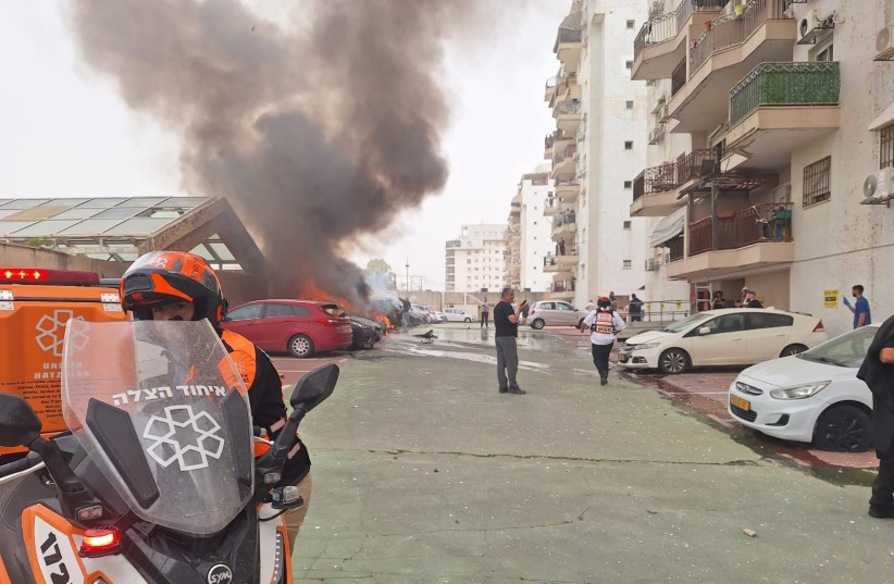 Emergency services respond to the scene of an Iranian cluster munitions shrapnel fall in northern Israel on Friday, April 3, 2026.
