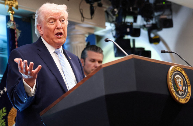US President Donald Trump gives a press conference in the White House, April 6, 2026.
