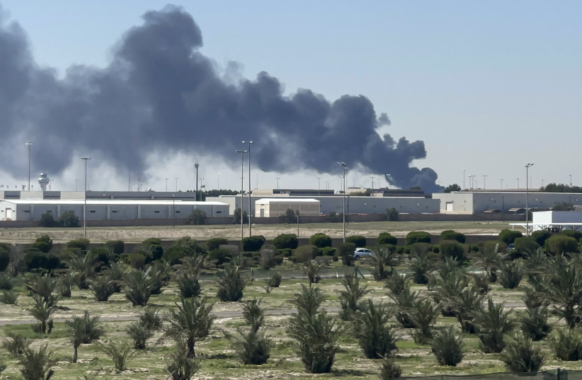 Smoke rises from an area of Kuwait's international airport after a reported drone strike on April 1, 2026.